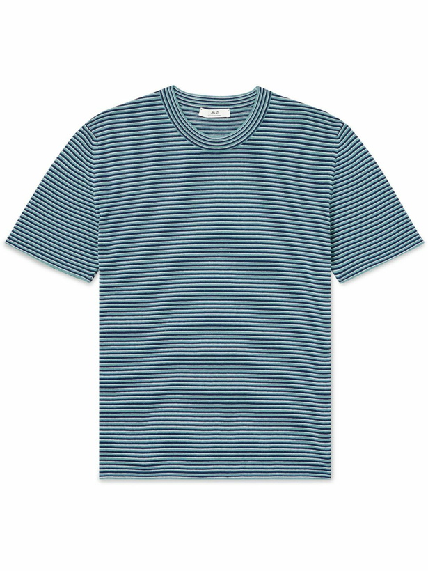 Photo: Mr P. - Striped Cotton and Linen-Blend T-Shirt - Blue