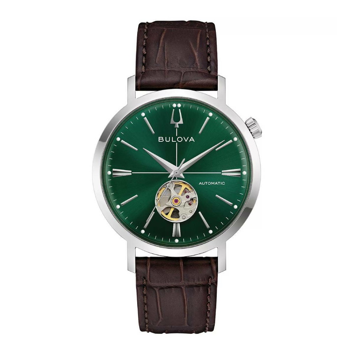 Photo: Bulova Automatic Mens Green Open Heart Dial Watch 96A332