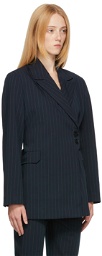 GANNI Navy & Green Pinstripe Suit Blazer