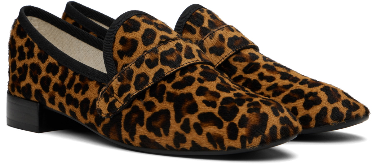 Repetto Tan & Black Michael Animal Print Rubber Sole Loafers