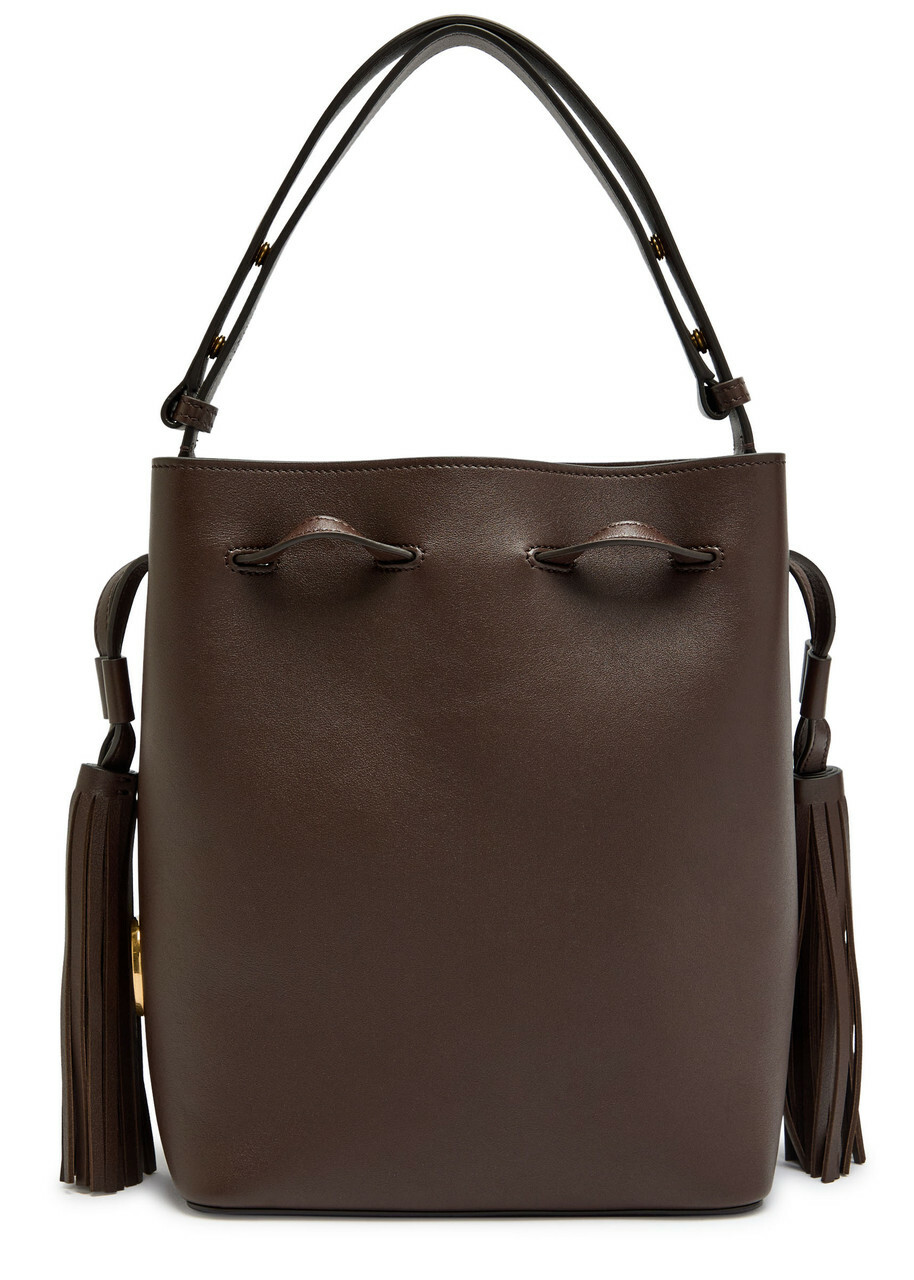 Valentino Drawstring Tassel-embellished Leather Shoulder bag - Dark Brown - One Size