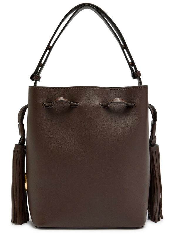 Photo: Valentino Drawstring Tassel-embellished Leather Shoulder bag - Dark Brown - One Size