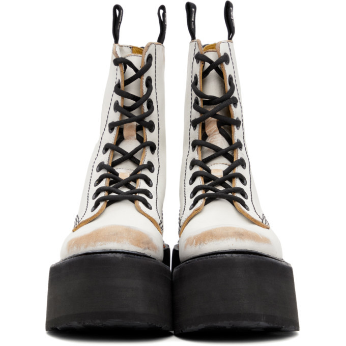 R13 White and Tan Stacked Platform Boots R13