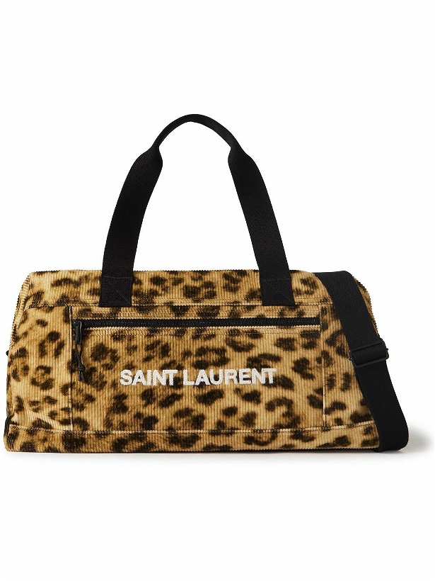 Photo: SAINT LAURENT - Logo-Print Leopard-Print Velvet Weekend Bag - Brown