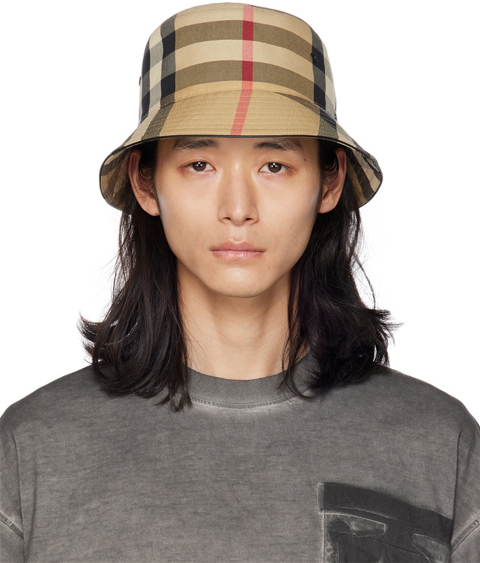 Photo: Burberry Beige Exaggerated Check Bucket Hat