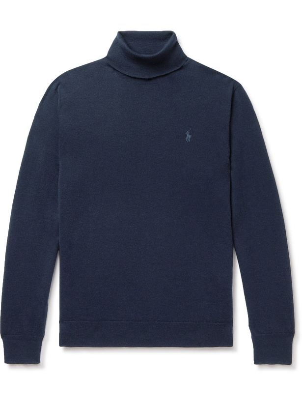 Photo: Polo Ralph Lauren - Logo-Embroidered Merino Wool Rollneck Sweater - Blue