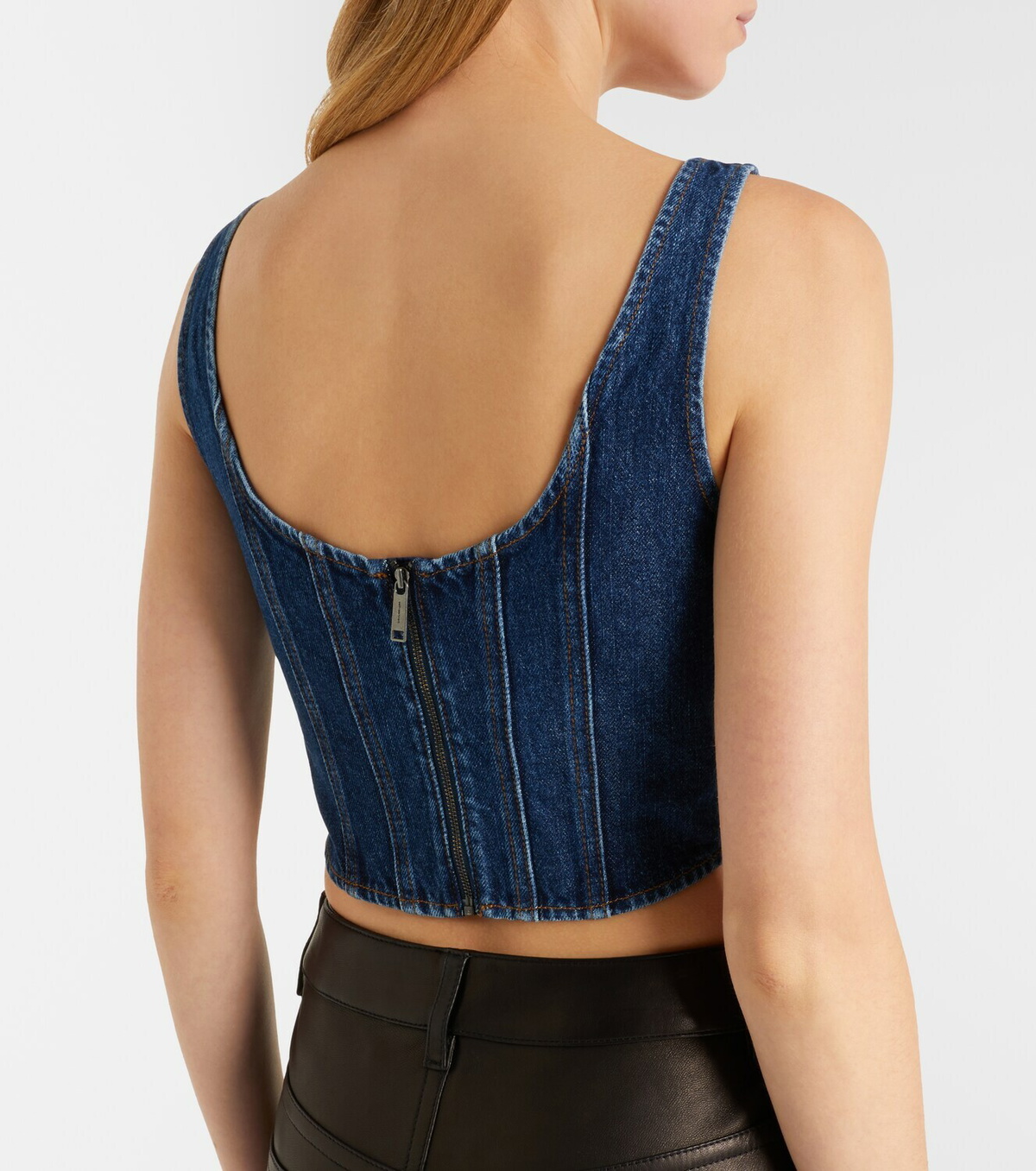 Self-Portrait Embellished denim crop top