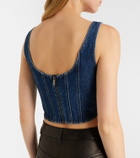 Self-Portrait Embellished denim crop top