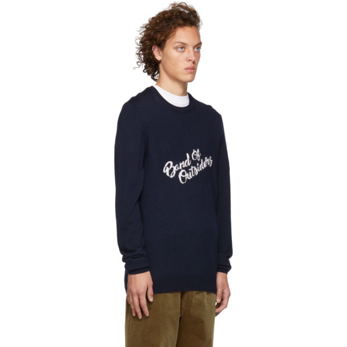 Band of Outsiders Navy Logo Merino Crewneck Sweater Band of Outsiders