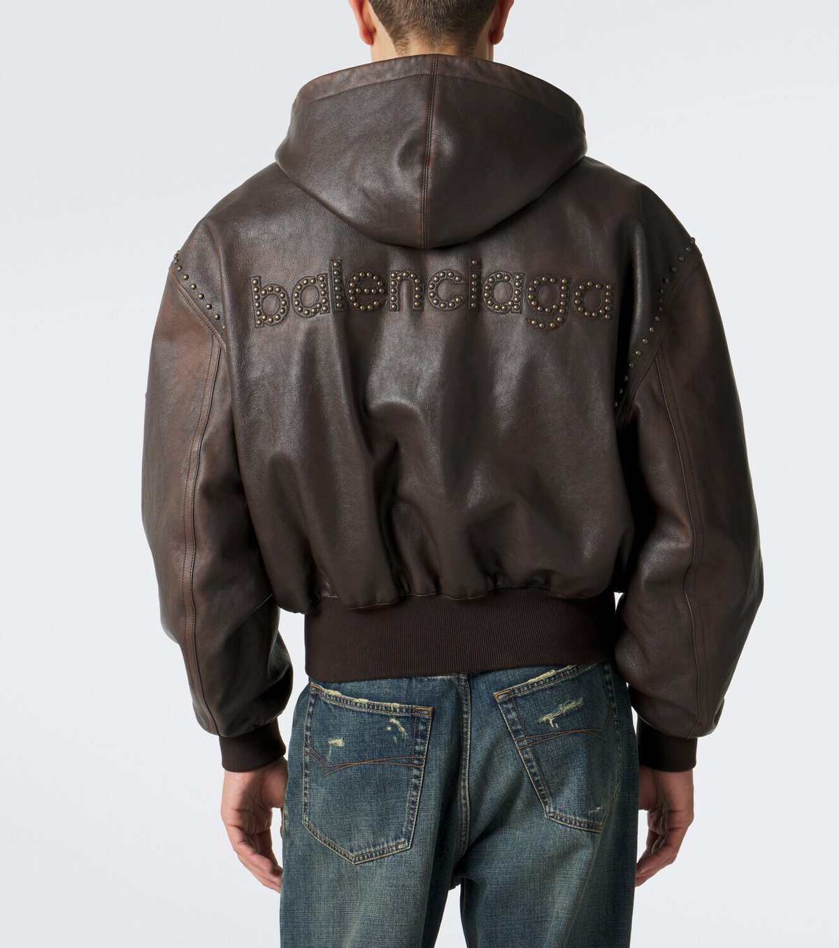 Balenciaga Studded hooded leather jacket