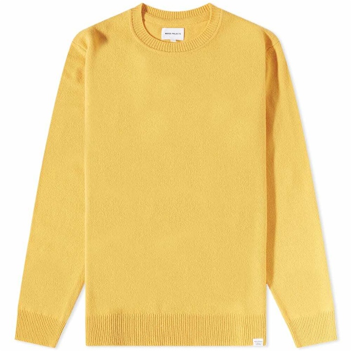 Photo: Norse Projects Men's Sigfred Lambswool Crew Knit in Industrial Yellow