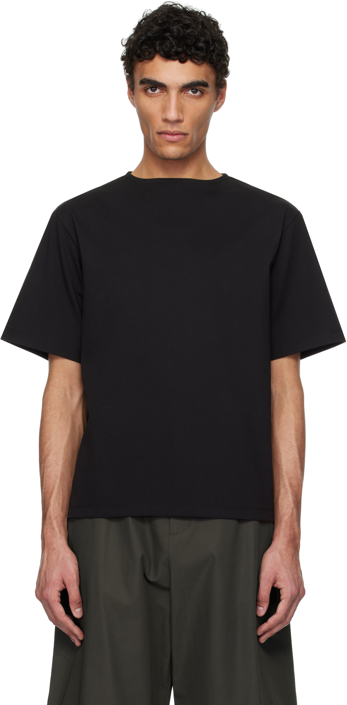 AMOMENTO Black Boat Neck T-shirt