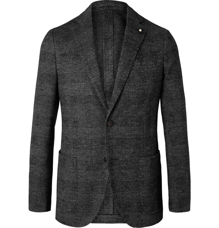 Photo: Lardini - Grey Slim-Fit Unstructured Prince of Wales Checked Wool and Cotton-Blend Blazer - Black