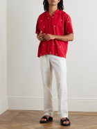 Karu Research - Camp-Collar Embellished Striped Cotton Shirt - Red