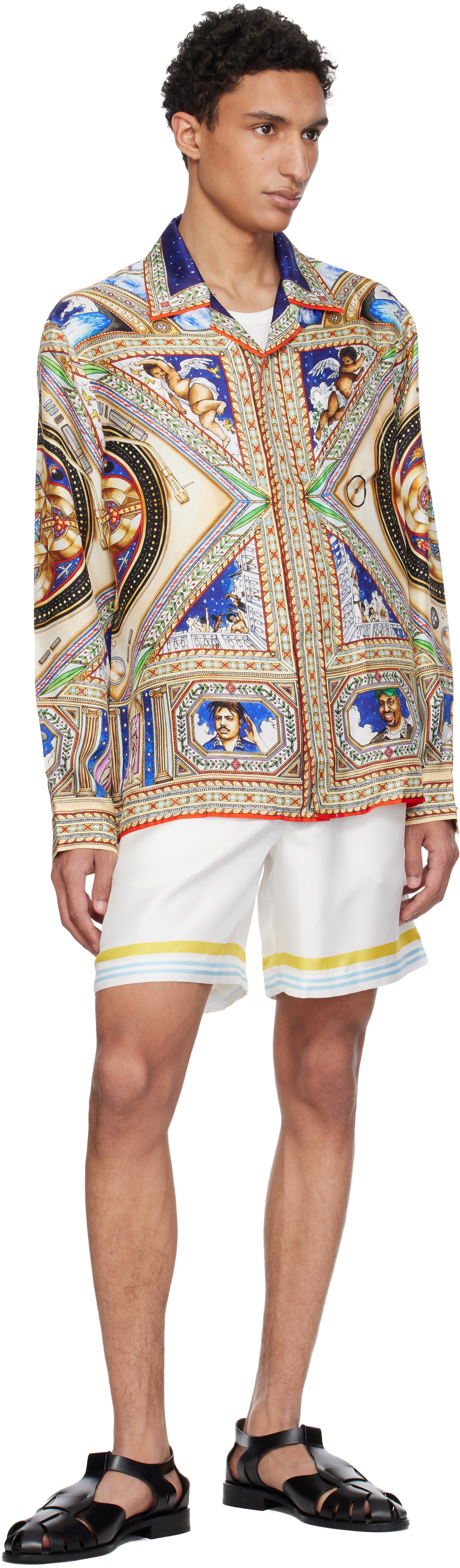 Casablanca White Tennis Landscape Silk Shorts