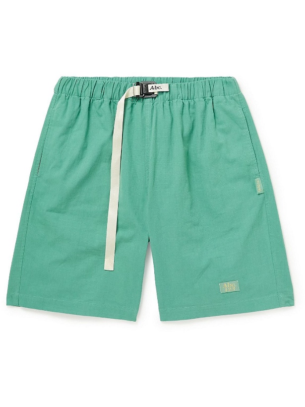 Photo: Abc. 123. - Wide-Leg Belted Logo-Appliquéd Cotton-Ripstop Shorts - Green