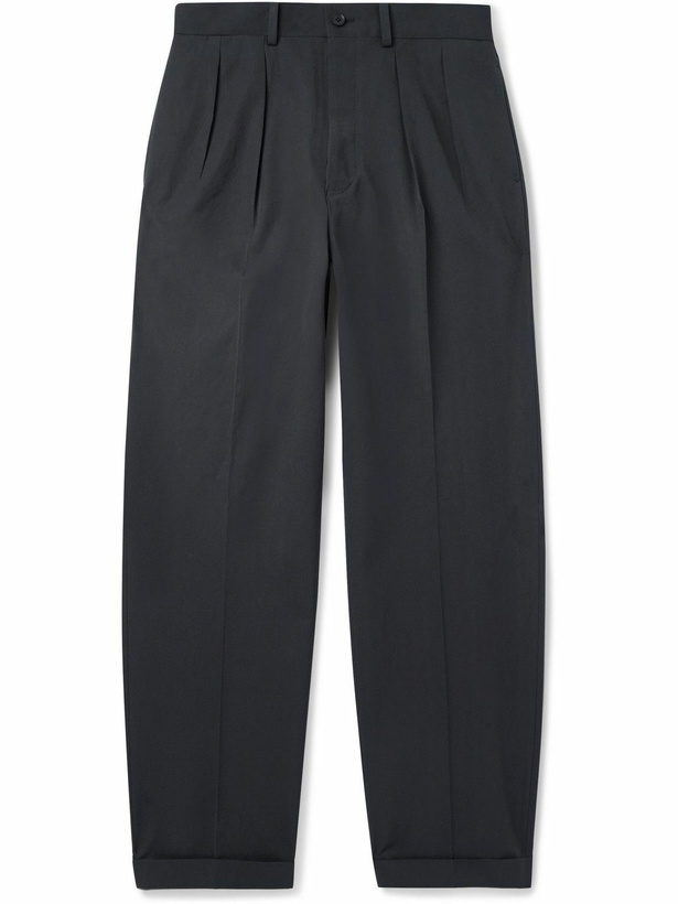 Photo: Kaptain Sunshine - Straight-Leg Pleated Cotton-Gabardine Trousers - Blue