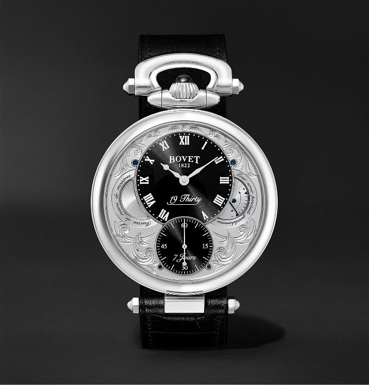 Photo: Bovet - 19Thirty Fleurier Hand-Wound 42mm Stainless Steel and Croc-Effect Leather Watch, Ref. No. NTS0016 - Silver