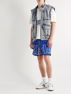 Rhude - Straight-Leg Logo-Print Shell Drawstring Shorts - Blue