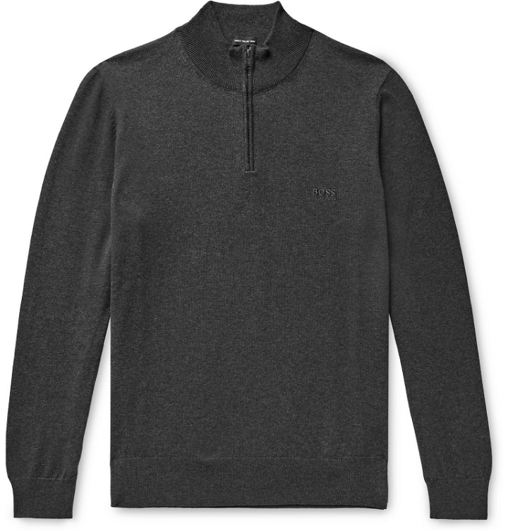 Photo: Hugo Boss - Slim-Fit Cotton Half-Zip Sweater - Gray
