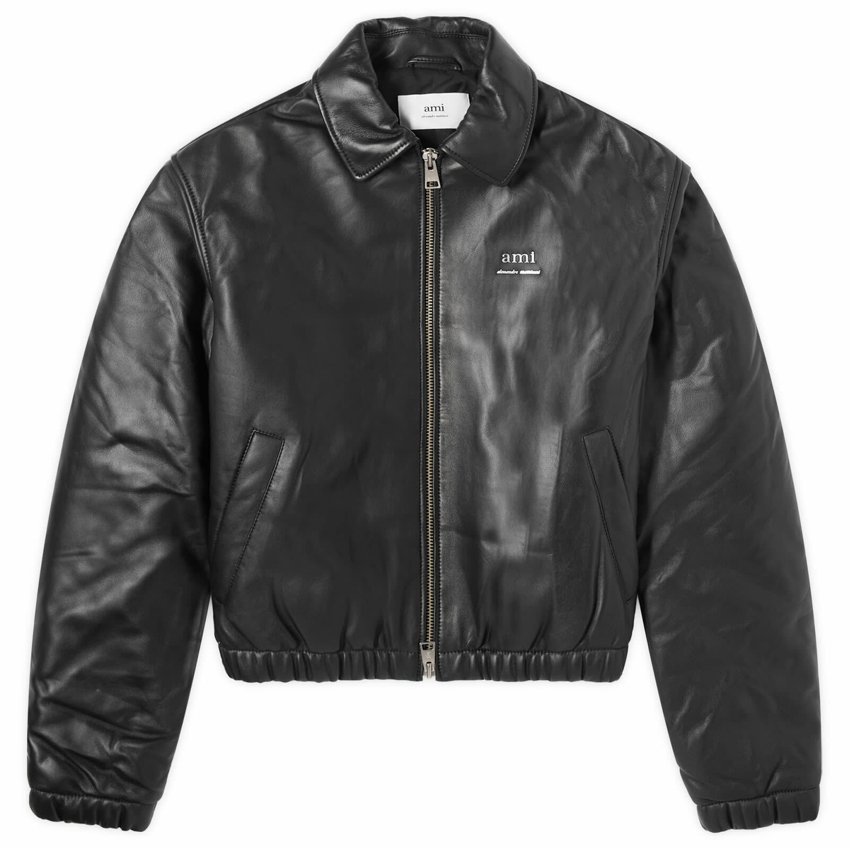 AMI Paris Men's Padded Leather Jacket in Black AMI