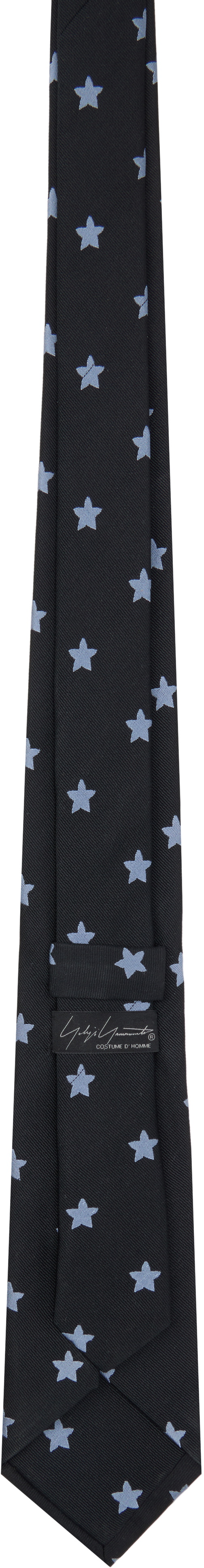 YOHJI YAMAMOTO Black & Blue Star Pattern JQ Derby Tie