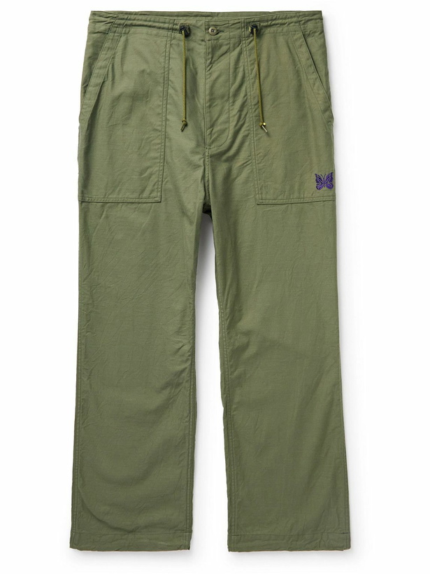 Photo: Needles - Straight-Leg Logo-Embroidered Cotton Drawstring Trousers - Green