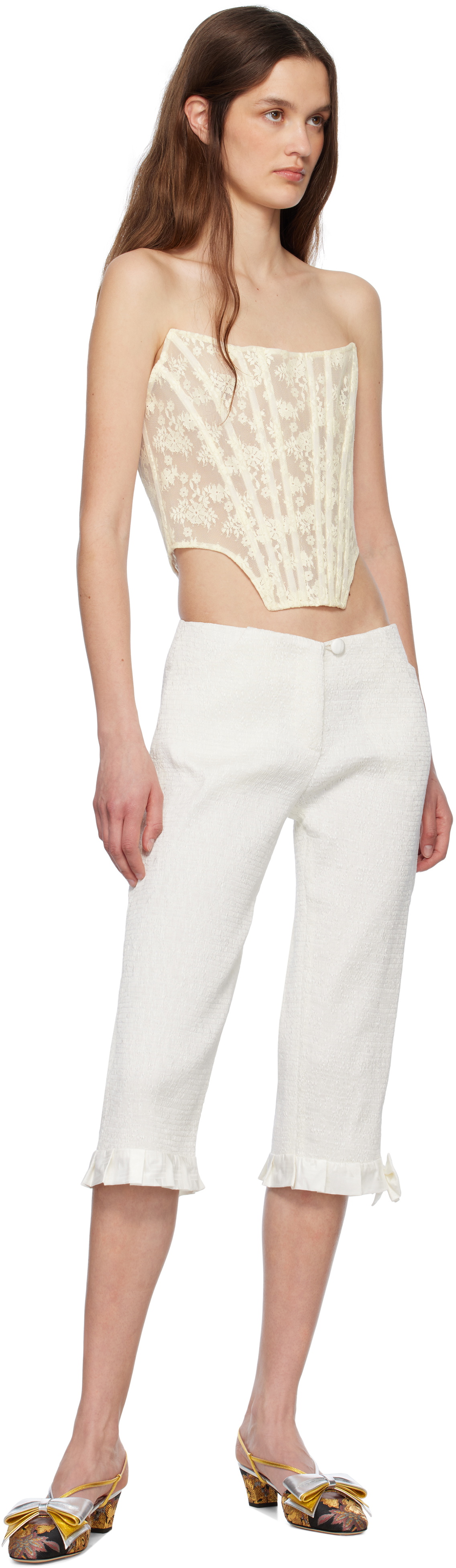 Yuhan Wang Off-White Lace Boned Corset