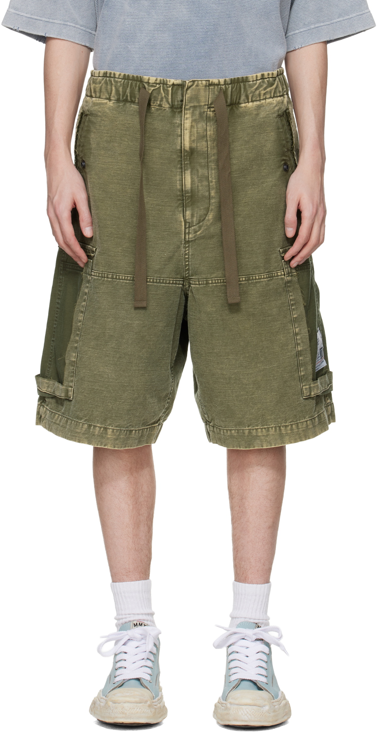 Maison MIHARA YASUHIRO Khaki Cotton Satin Cargo Shorts