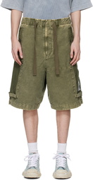 Maison MIHARA YASUHIRO Khaki Cotton Satin Cargo Shorts