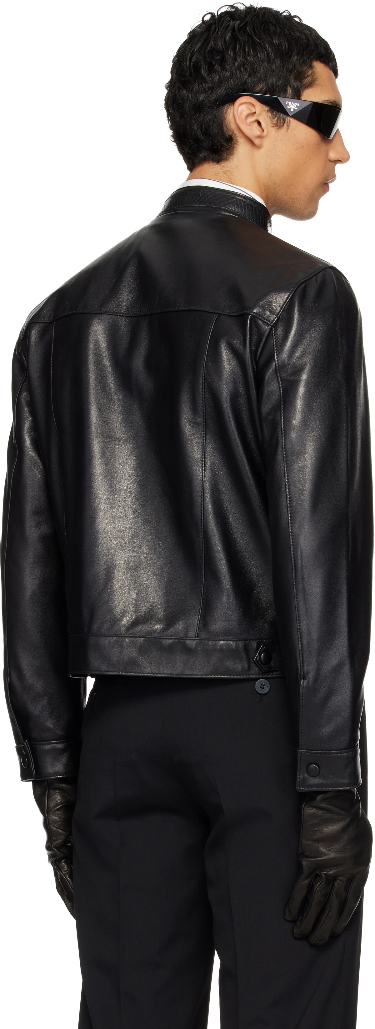 Ernest W. Baker Black Snake Trim Leather Jacket