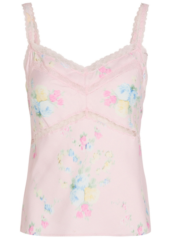 Photo: Loveshackfancy Lirena Floral-print Satin Cami top Pink