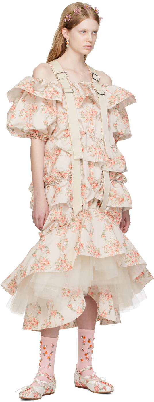 Simone Rocha Beige Adjustable Length Tiered Midi Dress