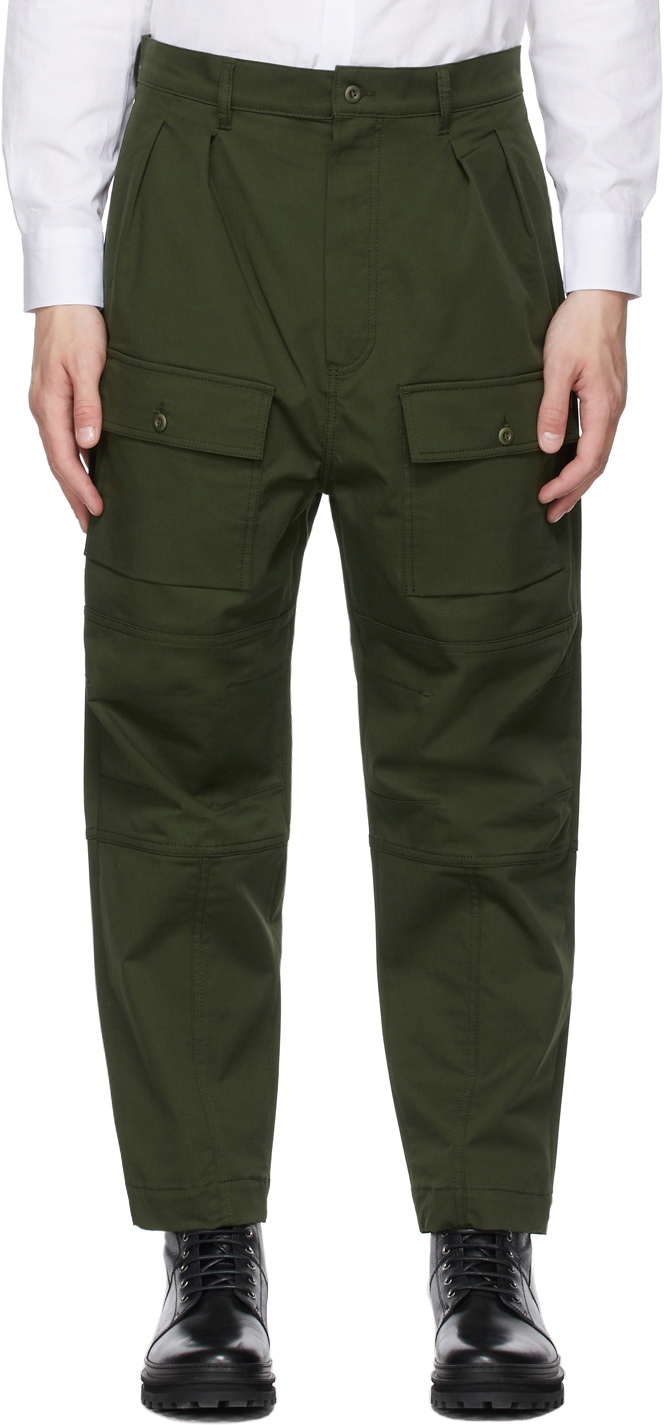 Maison Kitsuné Khaki Patched Pockets 2 Pleats Cargo Pants