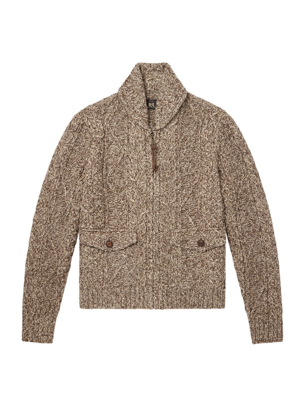 Photo: RRL - Shawl-Collar Aran Cable-Knit Wool, Cotton and Linen-Blend Zip-Up Cardigan - Brown