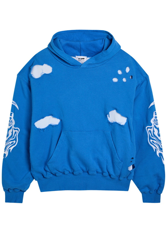 Photo: Warren Lotas Serenity Reaper Distressed Detailed Hooded Cotton Sweatshirt Blue
