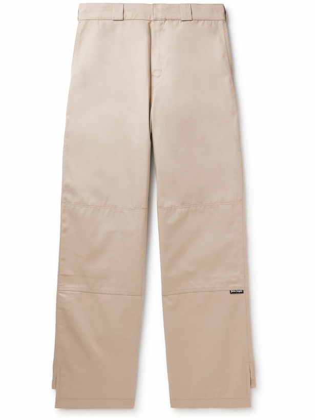 Photo: Palm Angels - Straight-Leg Logo-Appliquéd Gabardine Trousers - Neutrals