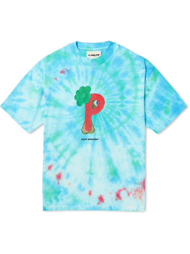 Photo: POLITE WORLDWIDE® - Proccoli Printed Tie-Dyed Cotton-Jersey T-Shirt - Blue