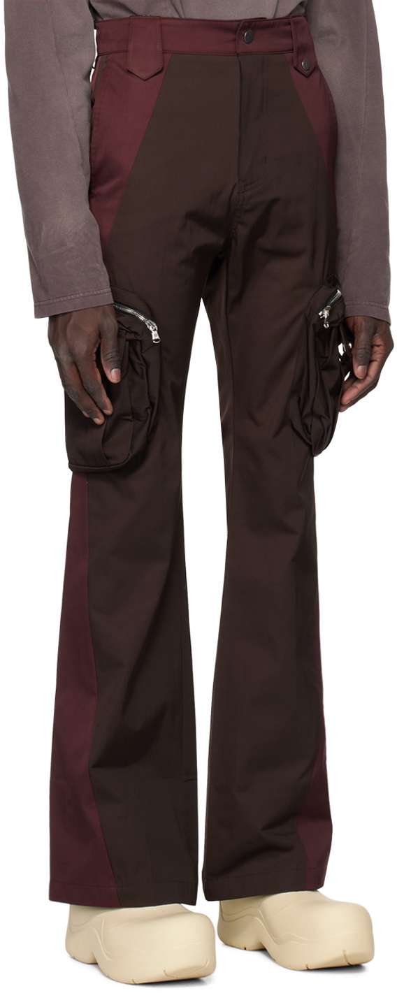 FFFPOSTALSERVICE Brown & Burgundy Flared Cargo Pants