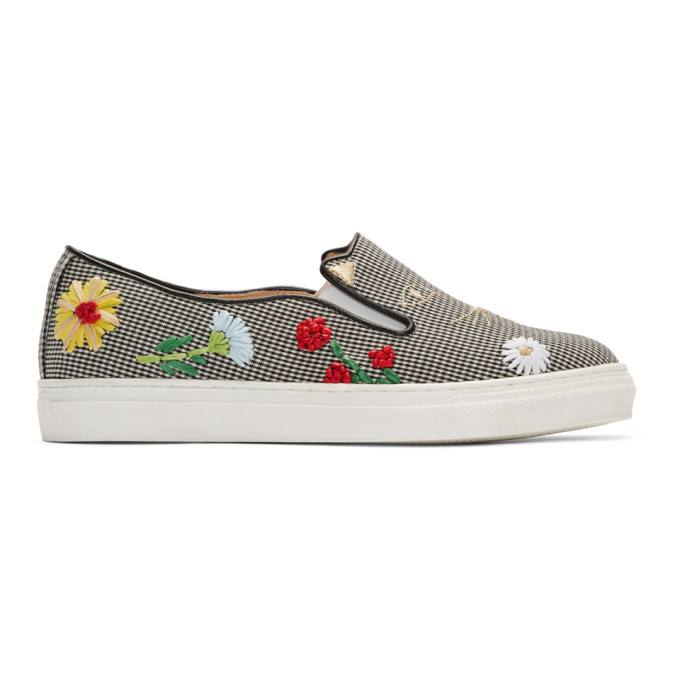 Photo: Charlotte Olympia Black and White Gingham Kitty Slip-On Sneakers