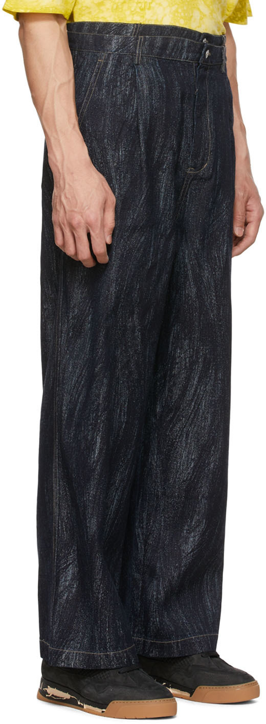 Feng Chen Wang Navy Jacquard Jeans Feng Chen Wang