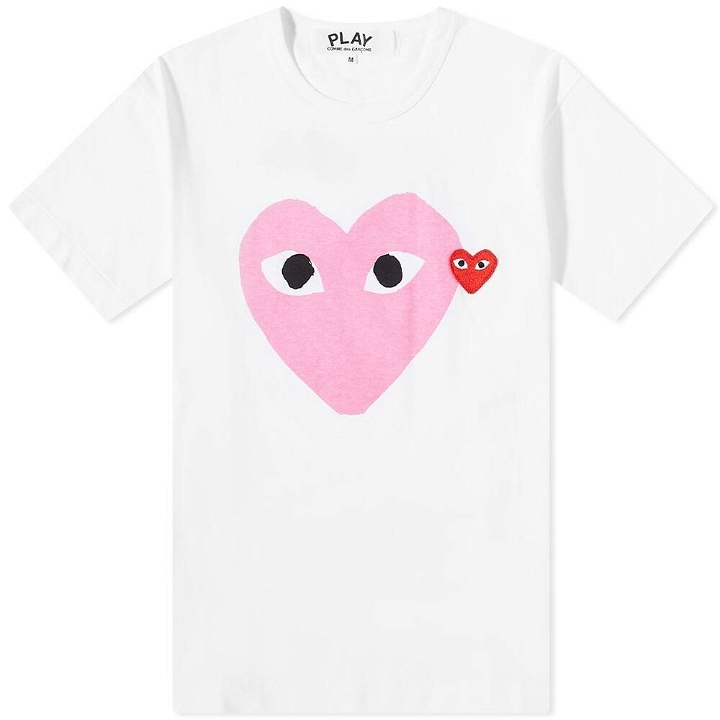 Photo: Comme des Garçons Play Men's Red Heart Colour Heart T-Shirt in White/Pink