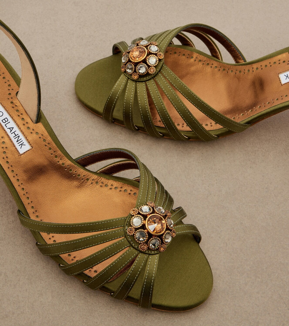 Manolo Blahnik Fulmasli embellished satin slingback sandals