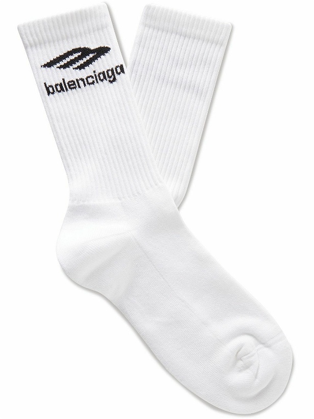 Photo: Balenciaga - Logo-Jacquard Cotton-Blend Socks - White