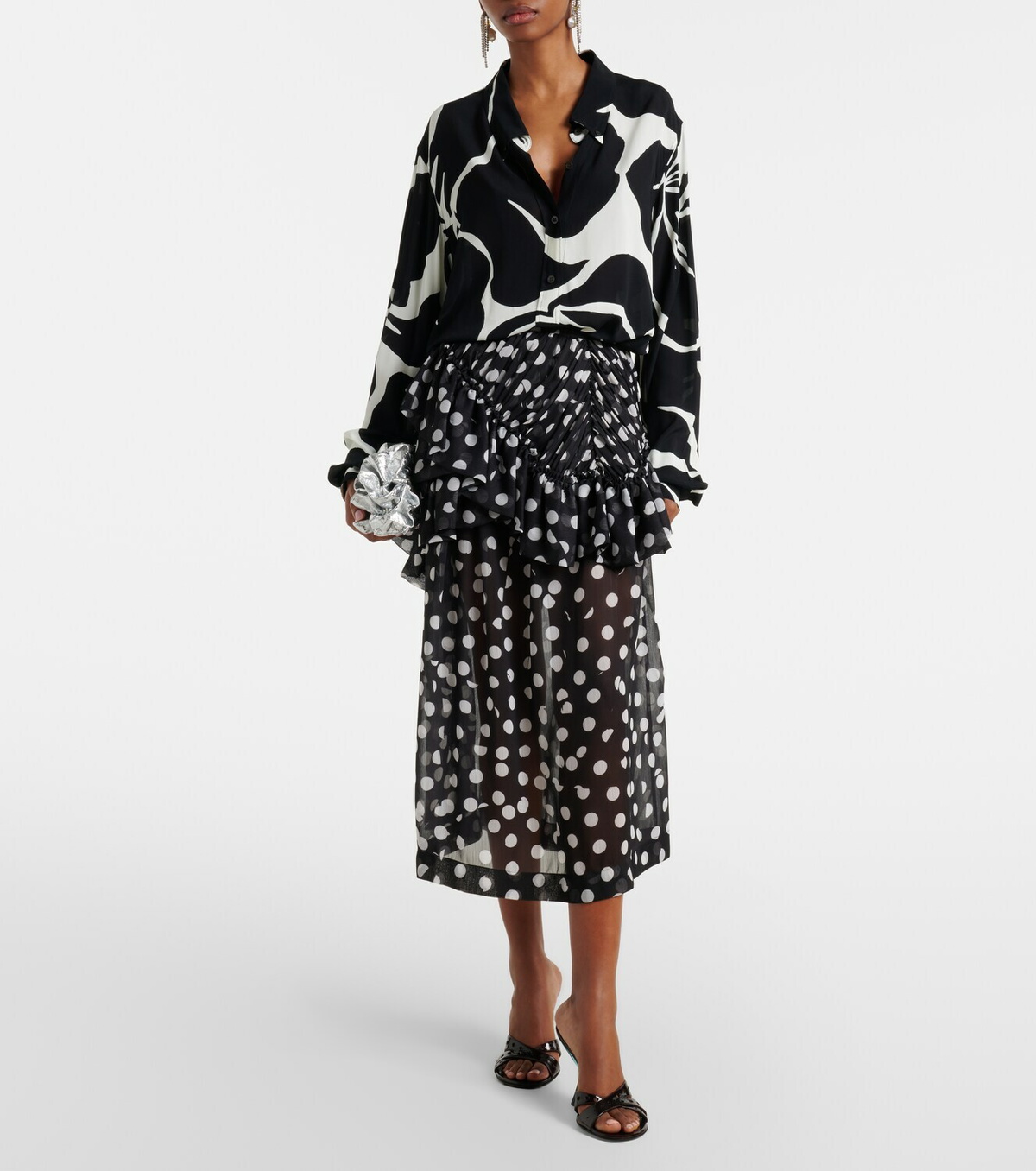 Dries Van Noten Polka-dot ruffled midi skirt