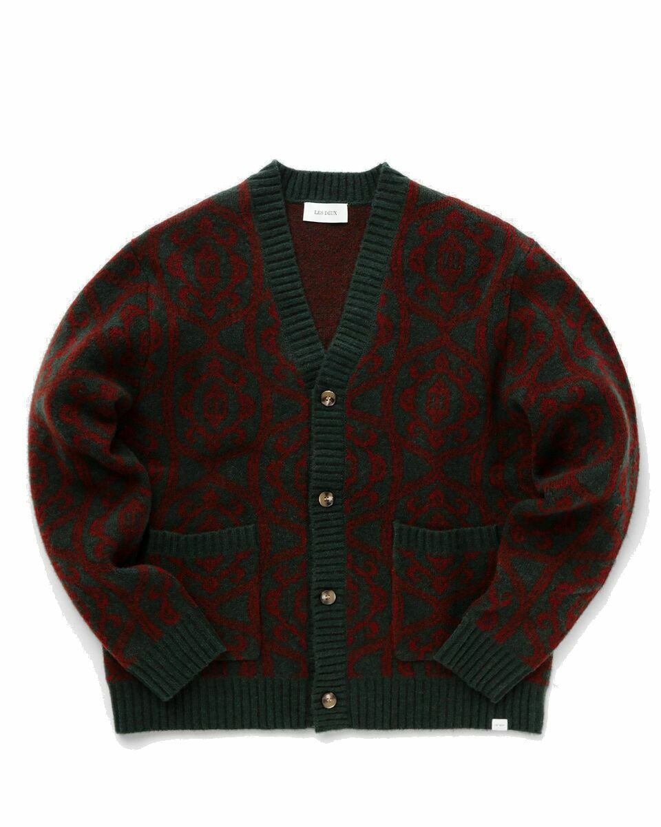 Photo: Les Deux Fillip Jacquard Cardigan Green/Red - Mens - Zippers & Cardigans