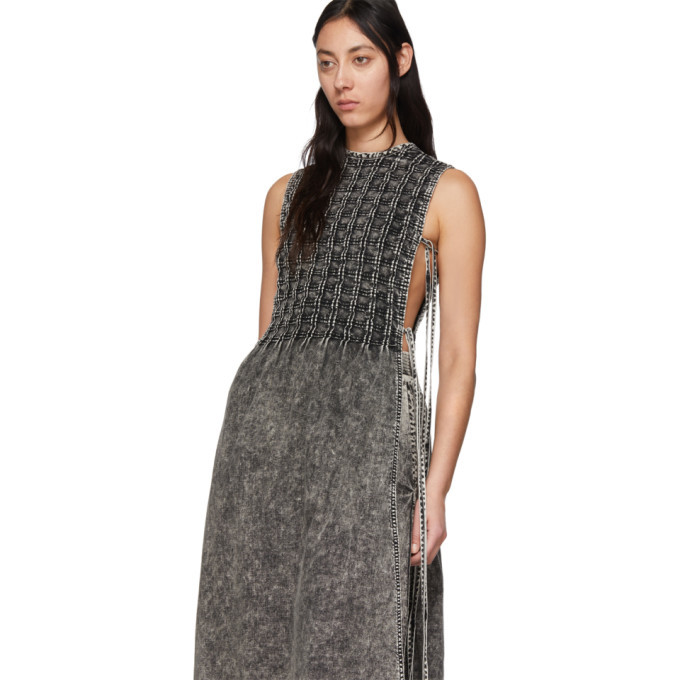 S.R. STUDIO. LA. CA. Black Checkered Pleats Mineral Wash Bib Dress