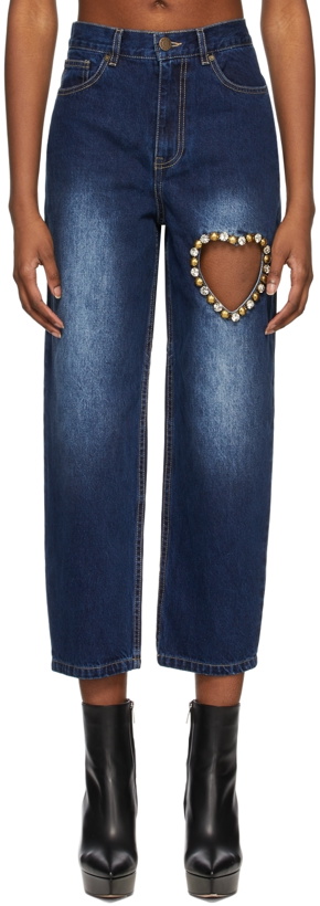 Photo: AREA Indigo Crystal Dome Heart Cut-Out Jeans