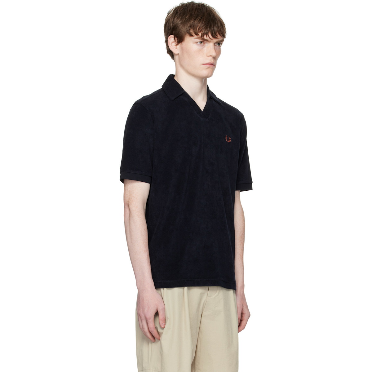 Fred Perry Navy Open Collar Towelling Polo