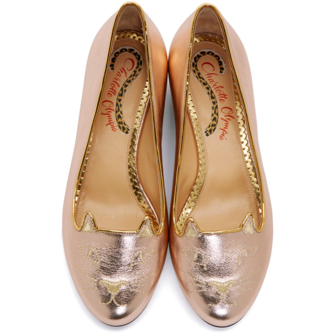 Charlotte Olympia Rose Gold Kitty Flats Charlotte Olympia